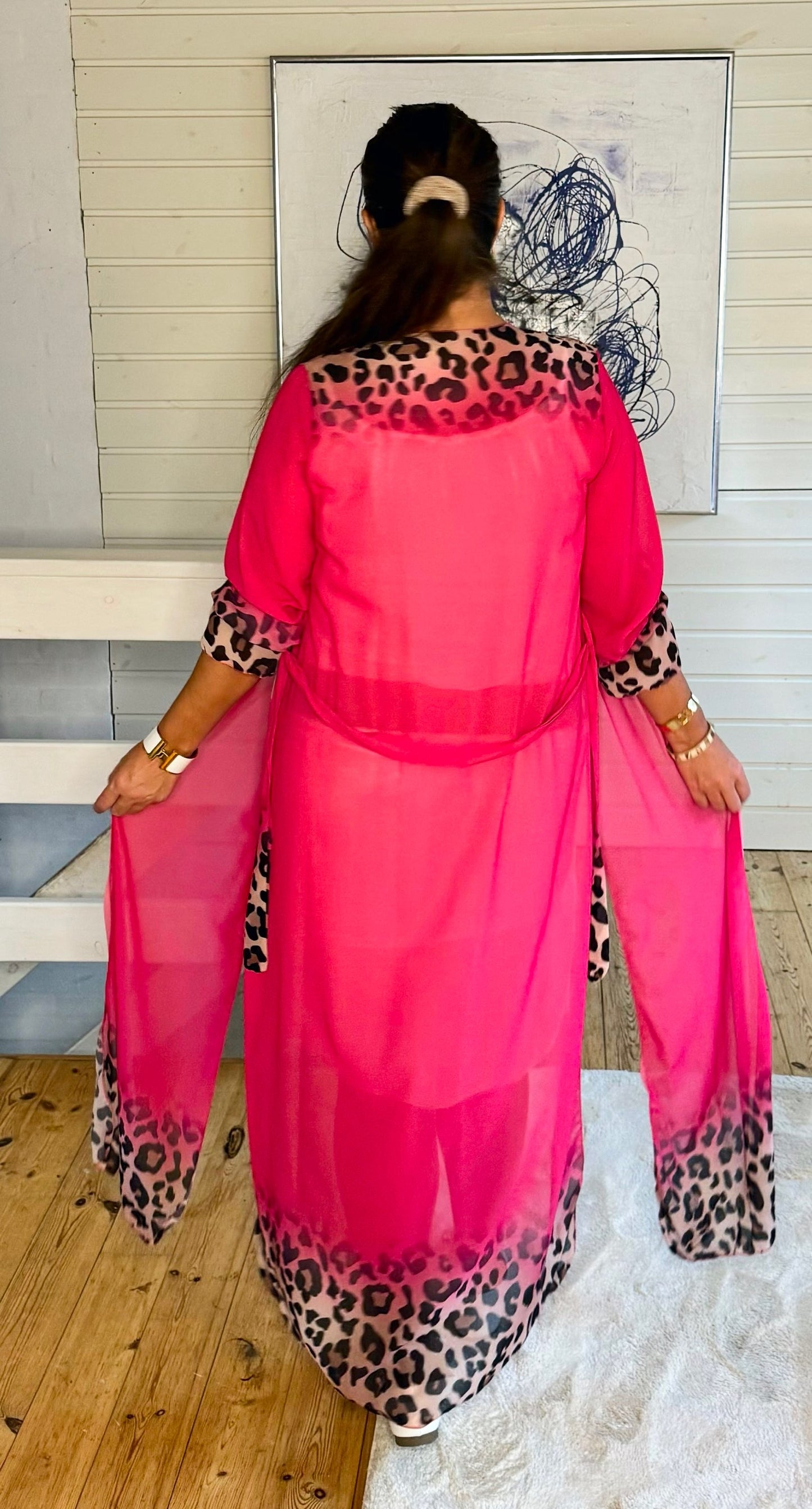 Kimono m. Leopard i pink
