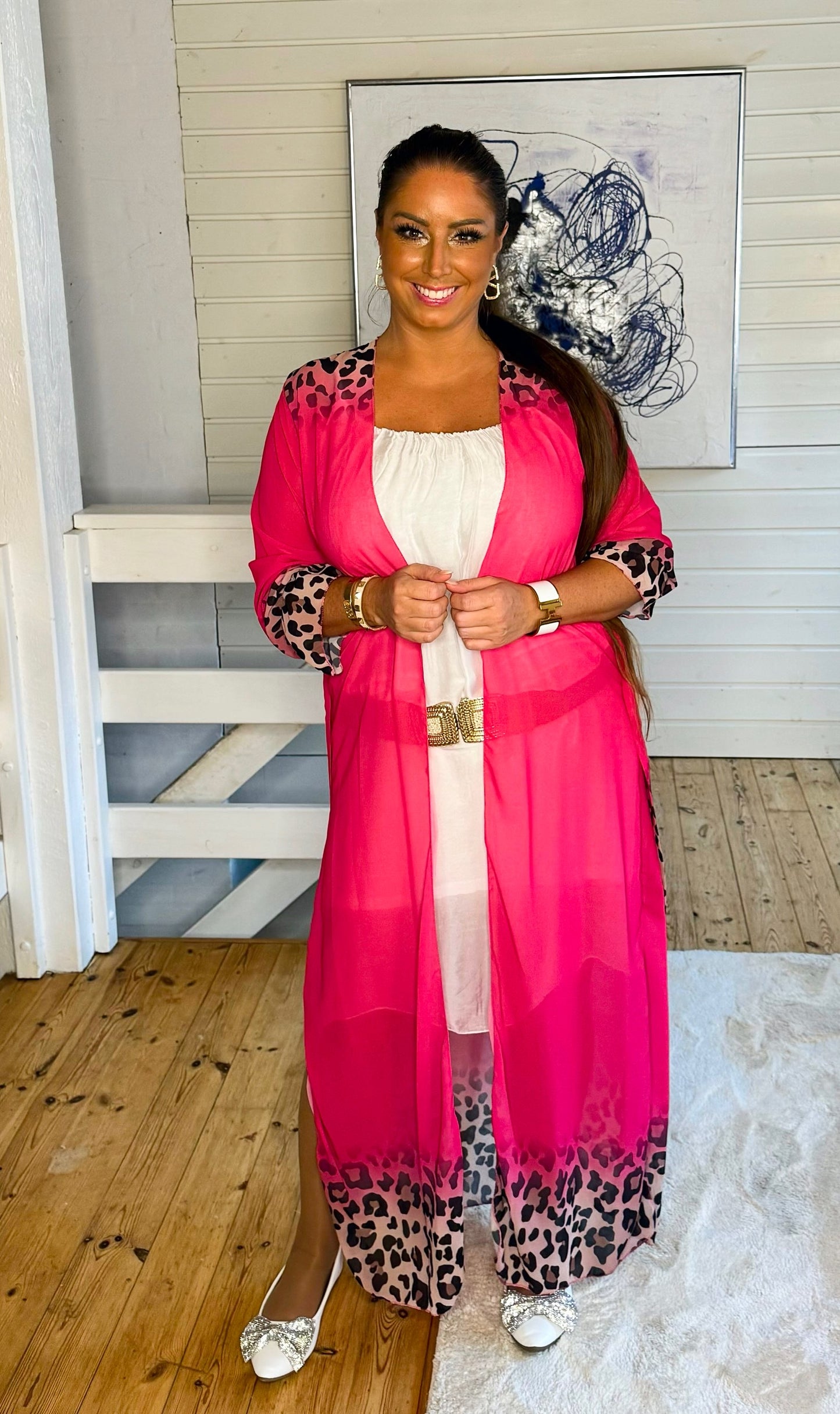 Kimono m. Leopard i pink