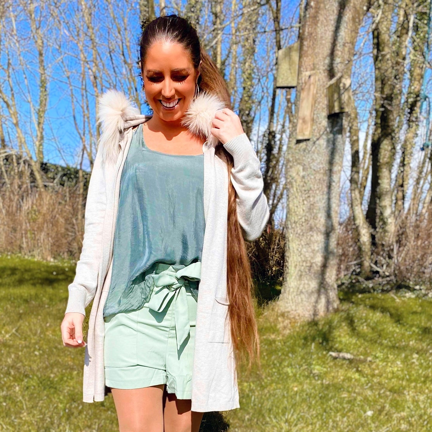 Pastel grøn shorts m. Bindebånd