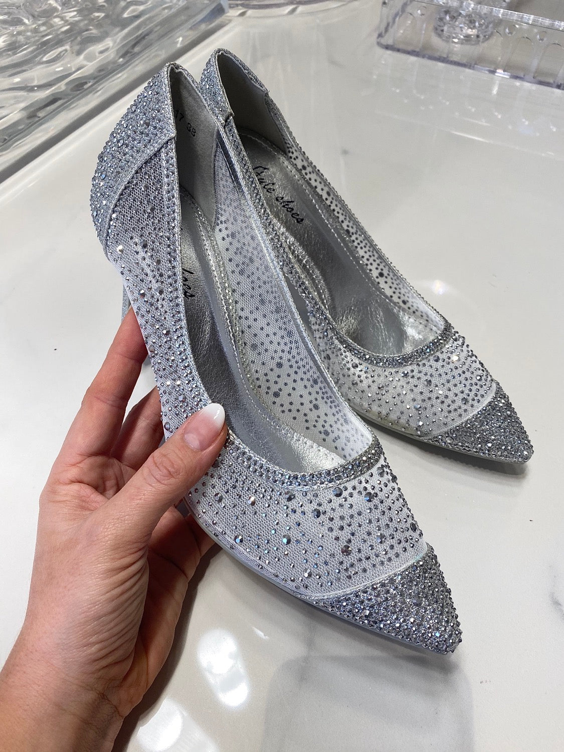 Diamond stiletter sølv - hæl højde 6,5 cm 6817
