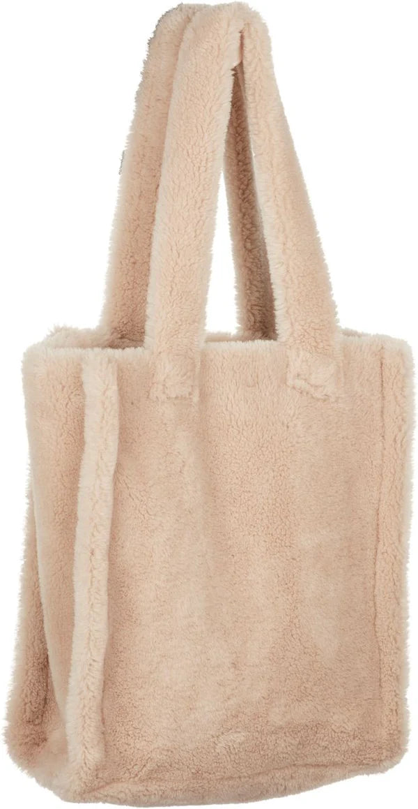 Skuldertaske i lammeskind - beige - stor