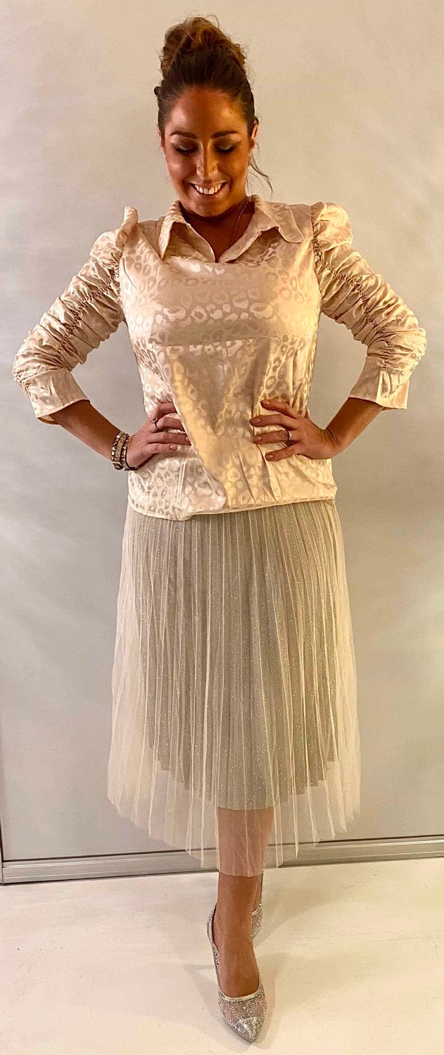 Silkelook leo skjorte/bluse - creme