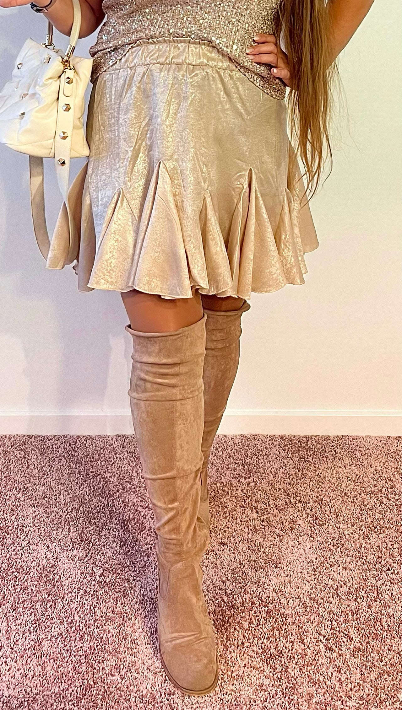 Nederdel i shiny beige/guld