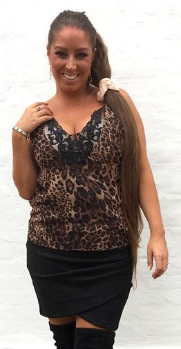 Leopard top med dyb blonde - brun