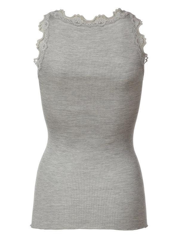 Rosemunde blondetop silkemix, - Grå 5205