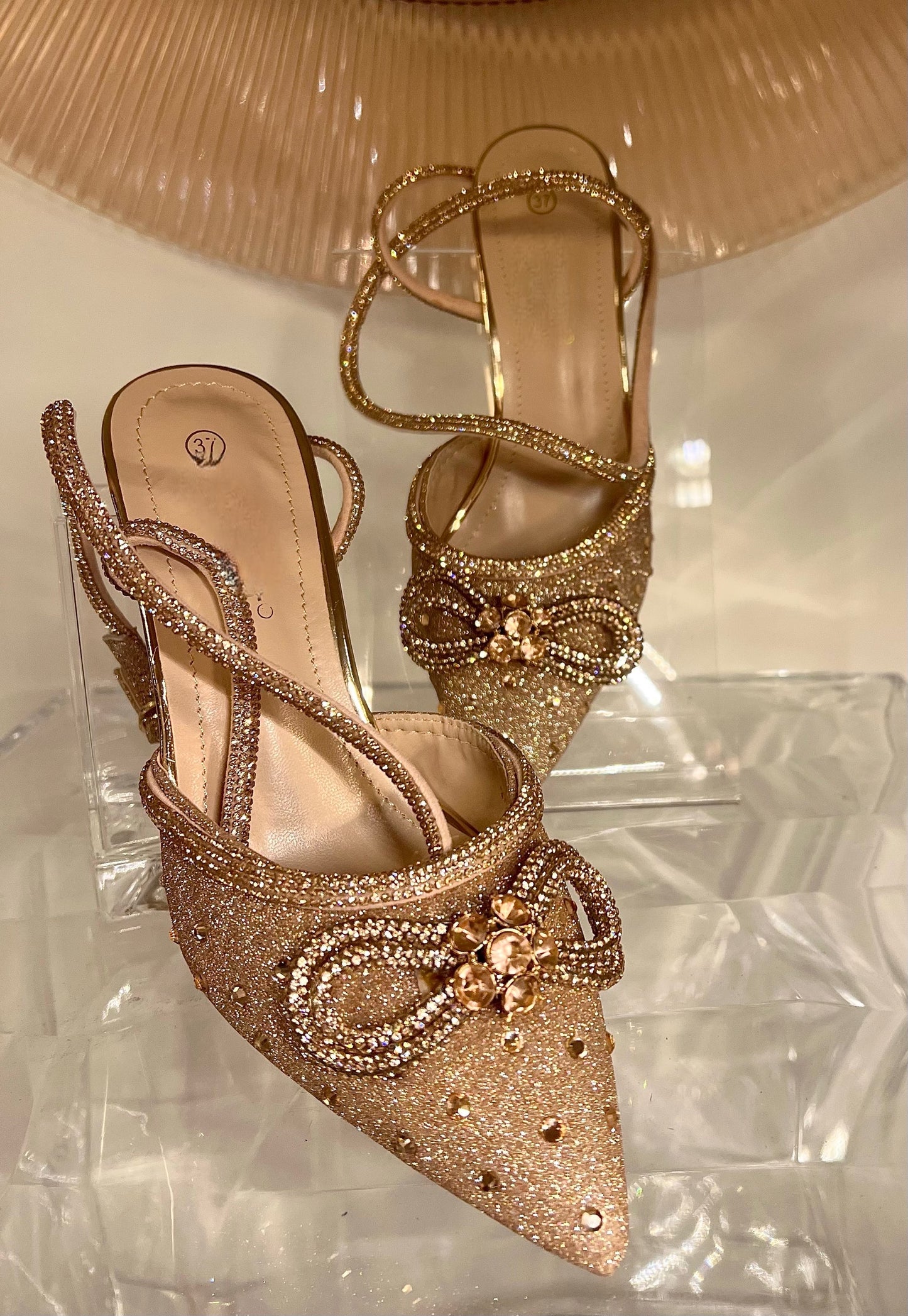 Glitter stiletter med similisten i rosegold fra Staun Denmark