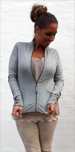 Cardigan med sten - grå