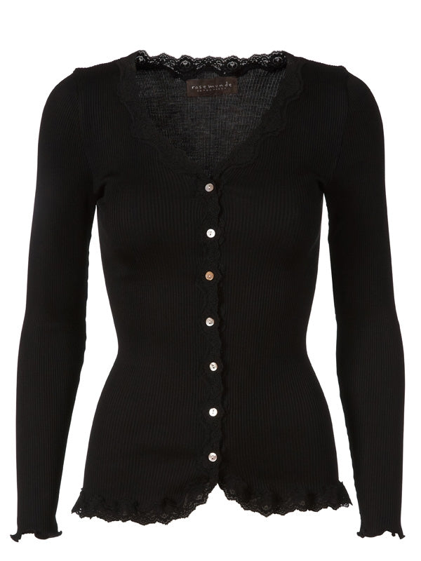 Rosemunde cardigan, vintage blonde i silke sort
