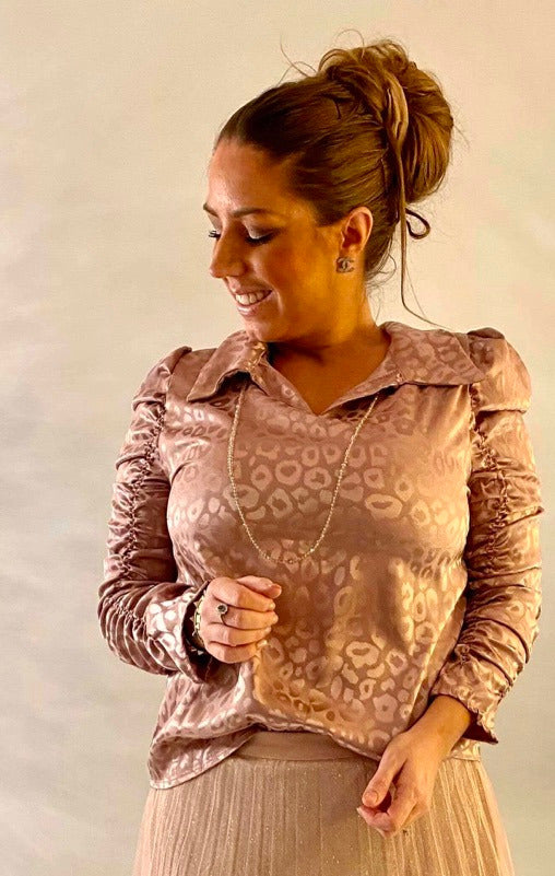 Silkelook leo skjorte/bluse - rosa