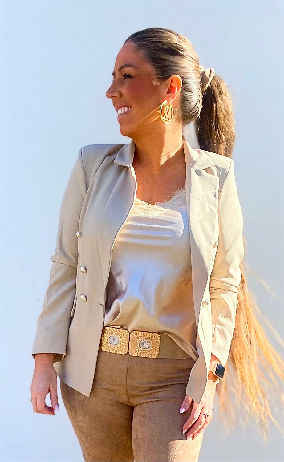 Blazer jakke i beige m. knapper