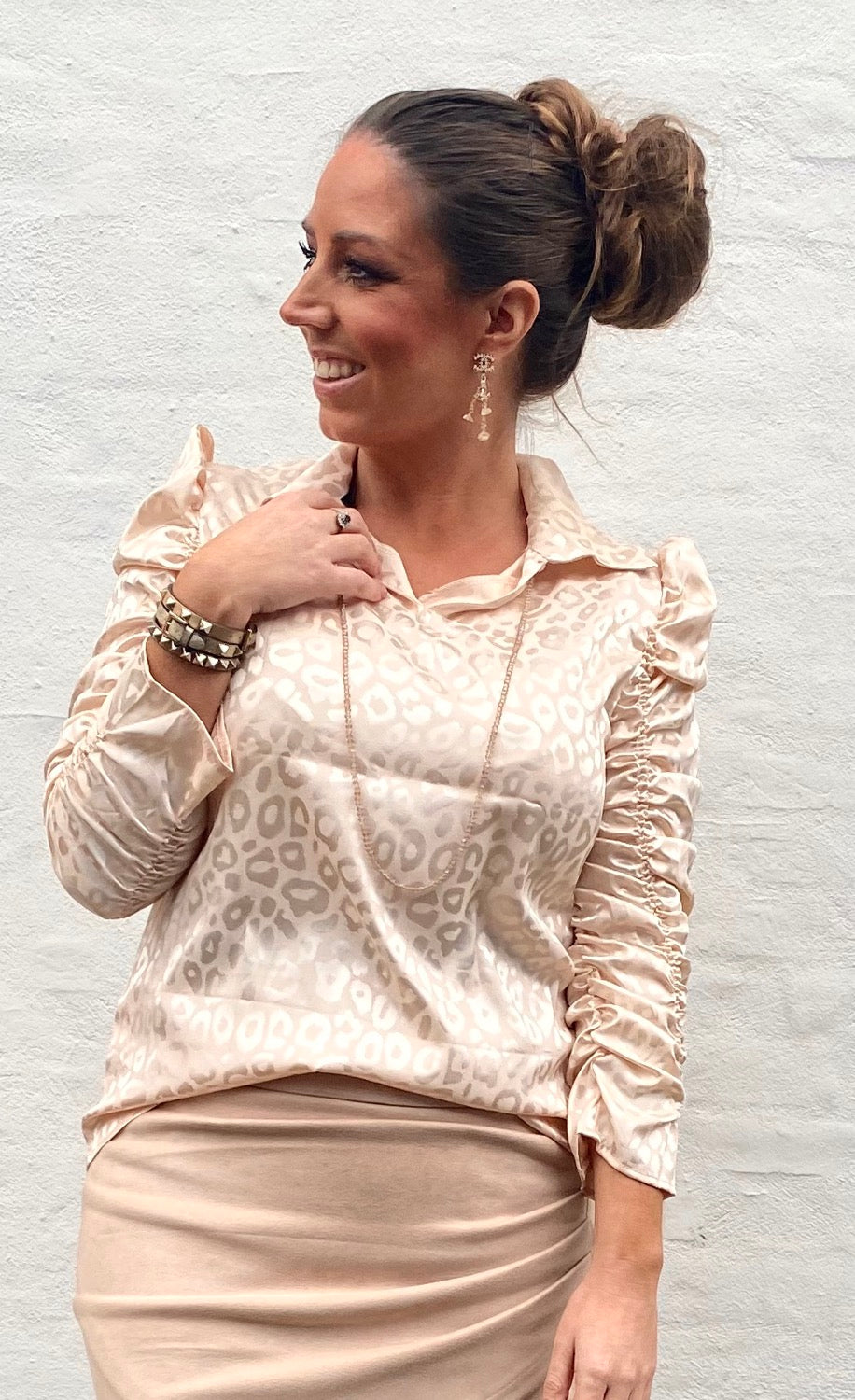 Silkelook leo skjorte/bluse - creme
