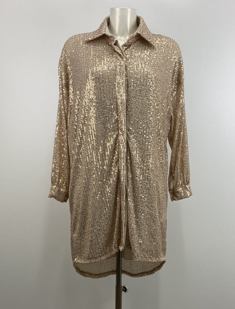 Kimono/skjorte i palietter i roseguld