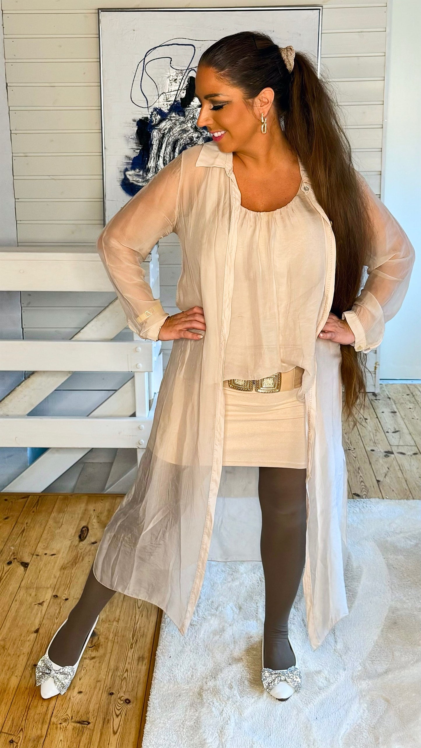 Silke Kimono i beige m. Kjole