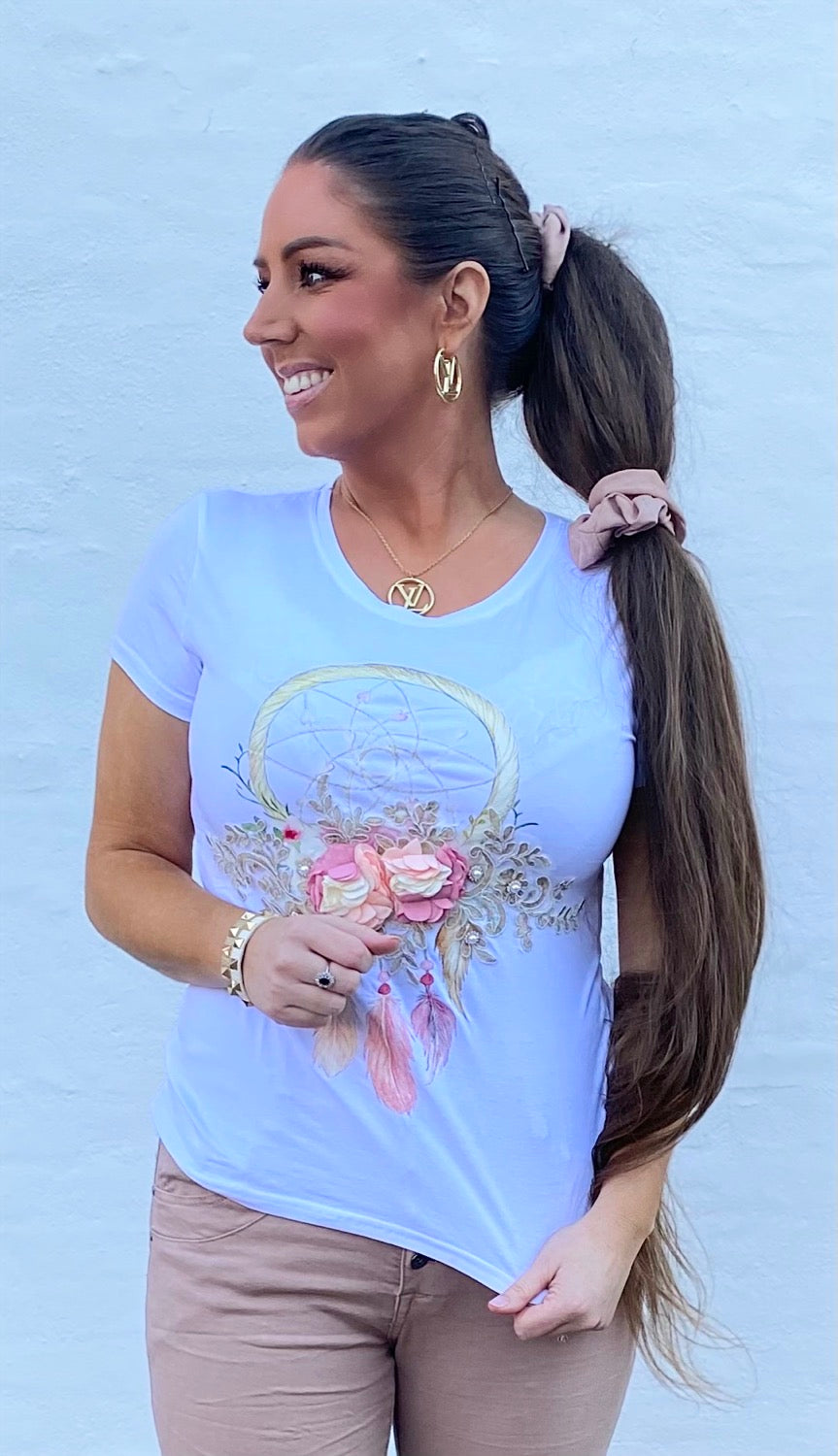 T-shirt - hvid m. Blomster