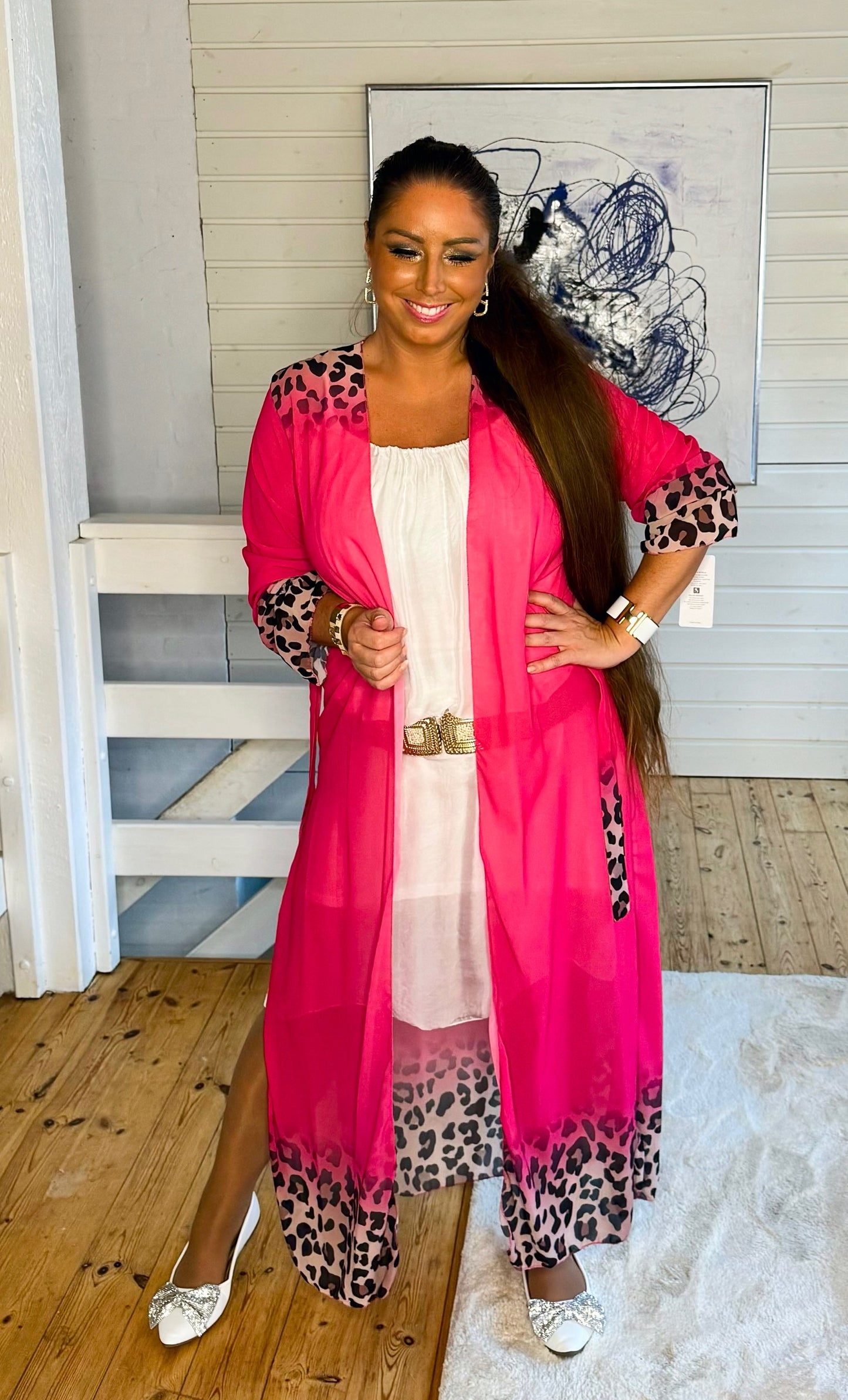 Kimono m. Leopard i pink