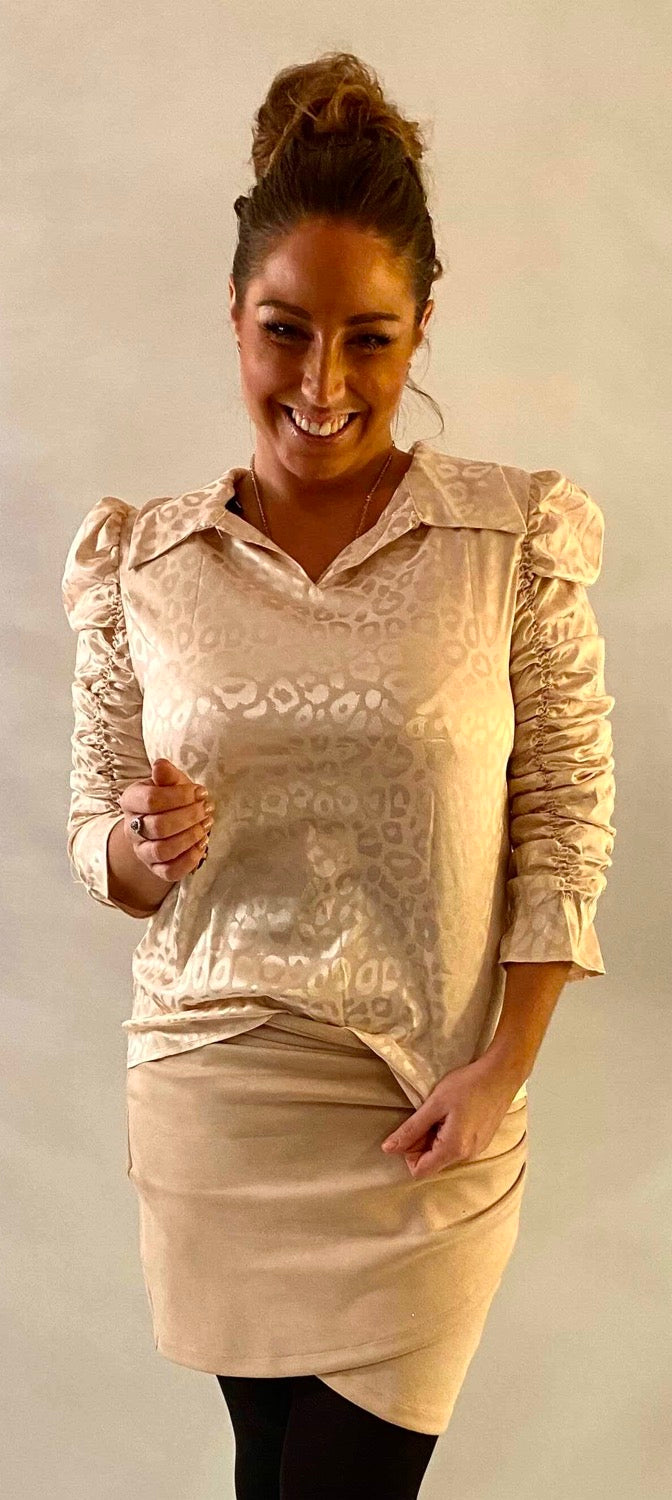 Silkelook leo skjorte/bluse - creme