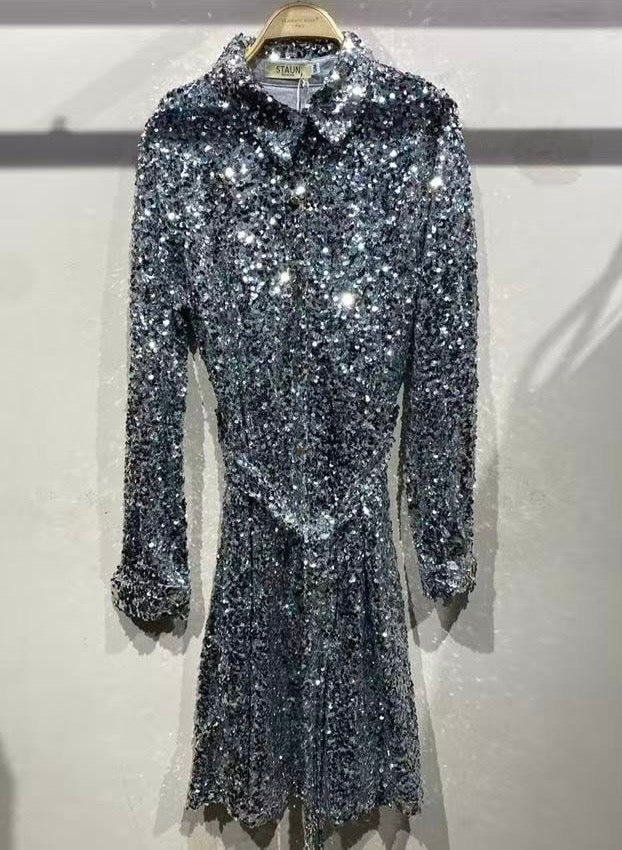 Staun kimono kjole i sølv glitter