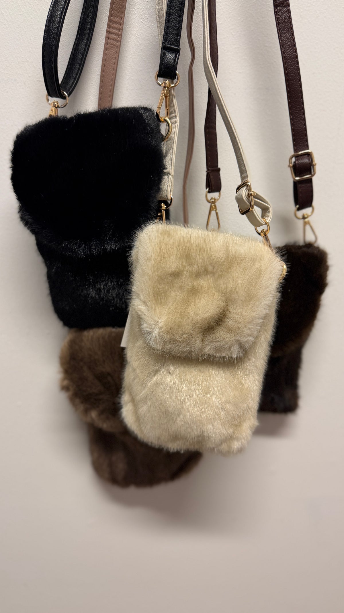 Faux Fur Crossbody Bag - beige