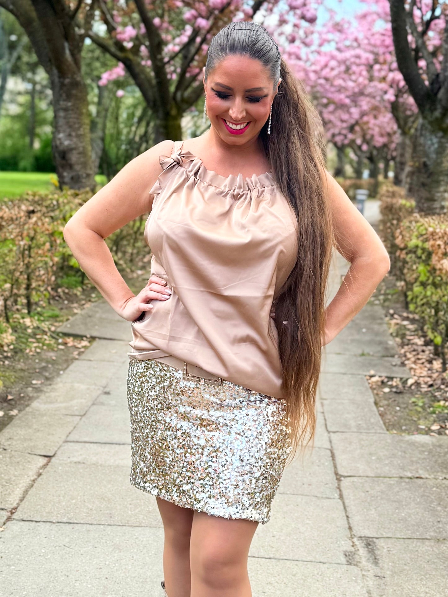 Butterfly top i satin - coffee