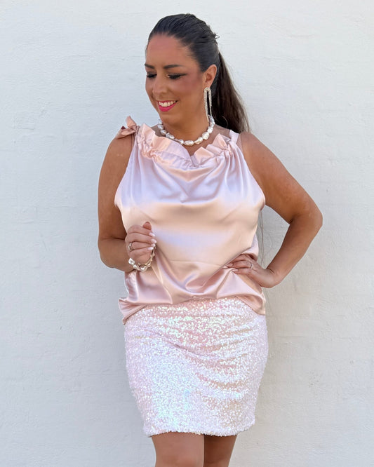 Butterfly top i satin - powder rosa - Staun Denmark - Til hverdag og fest