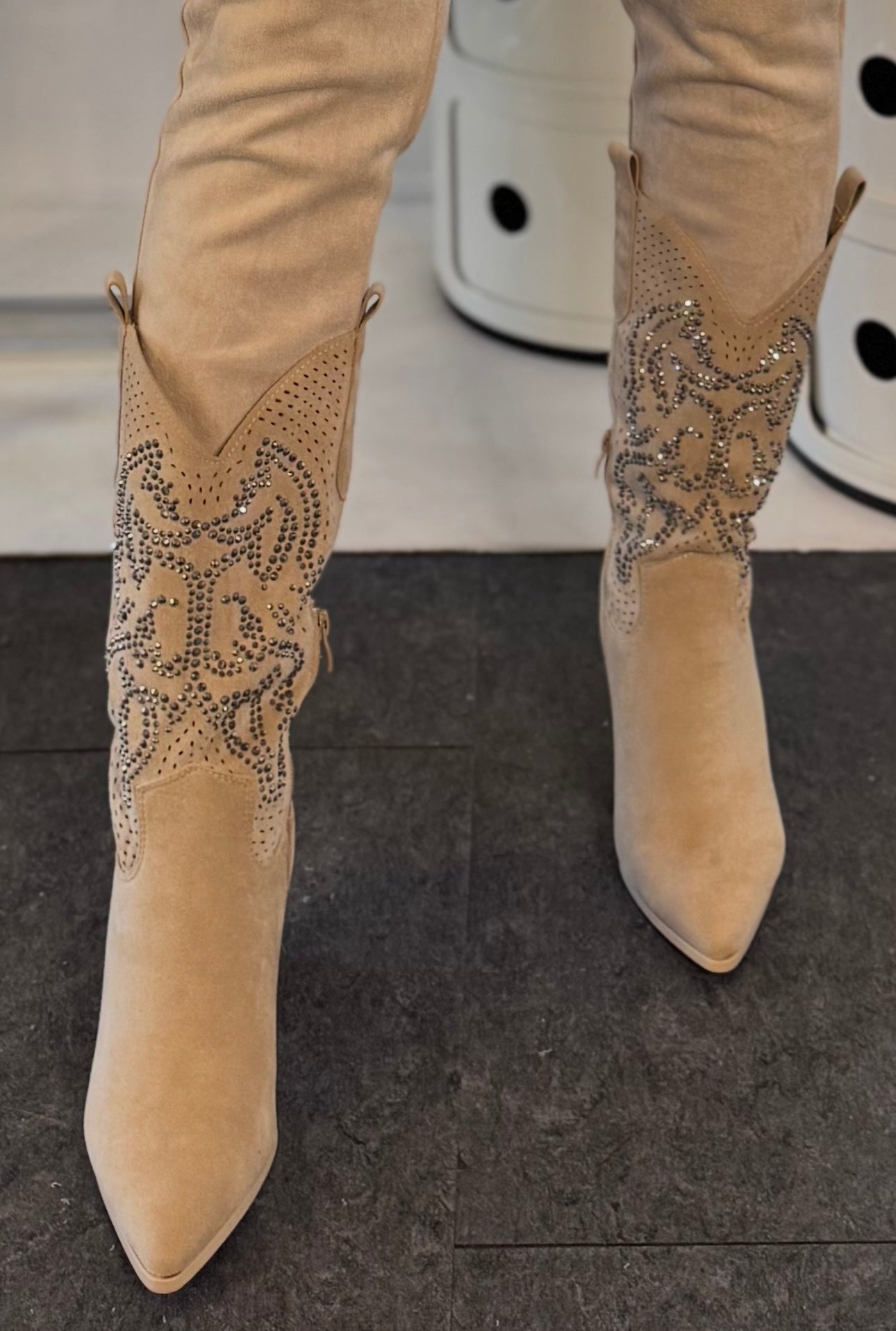 Cowboy støvler med glitter i beige fra Staun Denmark - Staun Denmark - Til hverdag og fest