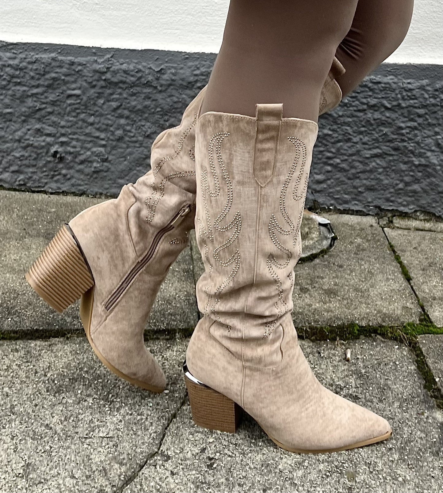 Cowboy støvler med glitter i taupe fra Staun Denmark - højt skarft - Staun Denmark - Til hverdag og fest