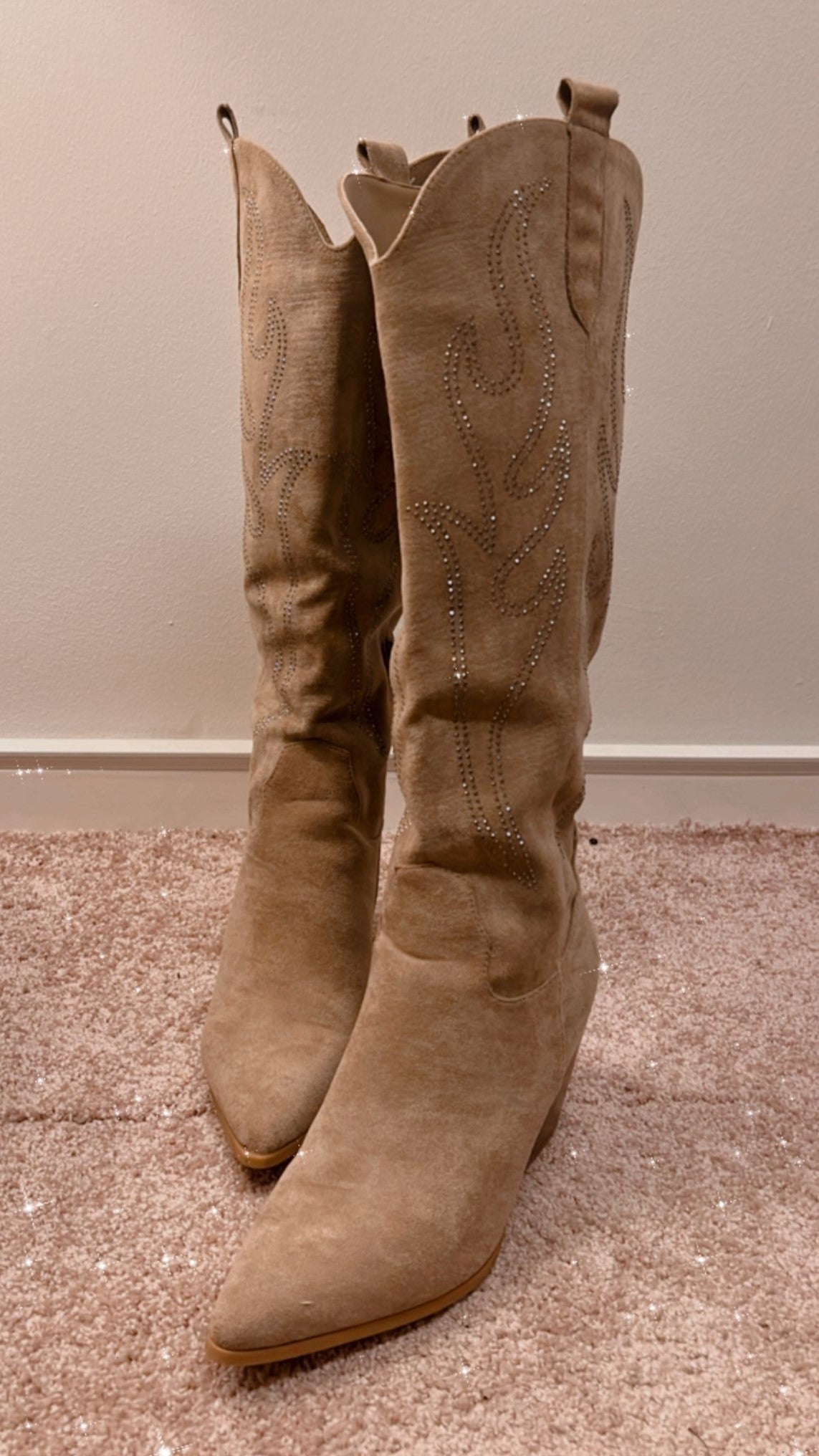 Cowboy støvler med glitter i taupe fra Staun Denmark - højt skarft - Staun Denmark - Til hverdag og fest