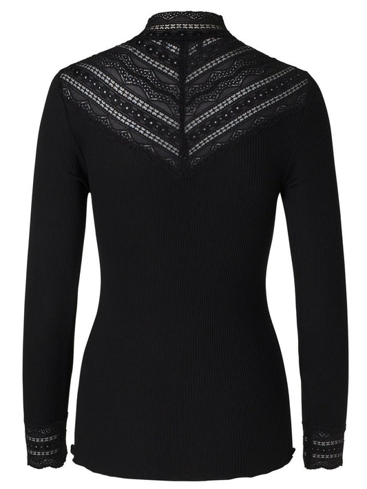 ROSEMUNDE SILKE BLUSE MED BRED BLONDE - sort - Staun Denmark - Til hverdag og fest