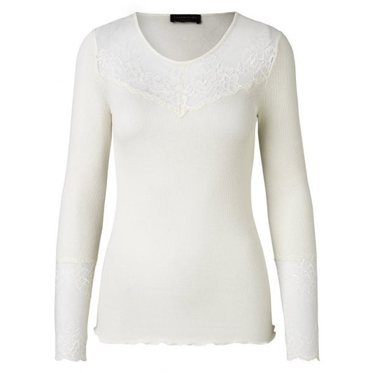 ROSEMUNDE SILKEBLUSE MED BLONDE - hvid 5657 - Staun Denmark - Til hverdag og fest