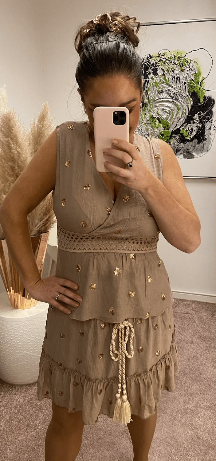 Shiny gold top - taupe - Staun Denmark - Til hverdag og fest