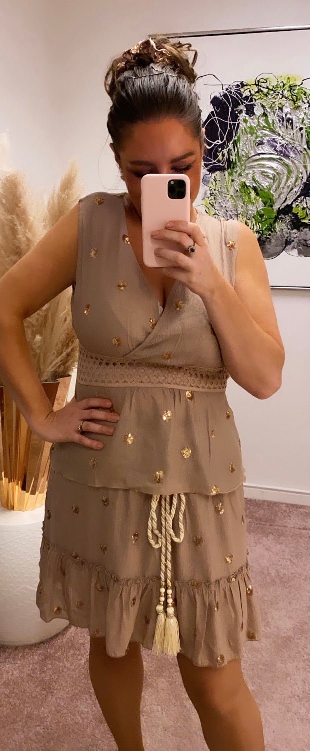 Shiny gold top - taupe - Staun Denmark - Til hverdag og fest