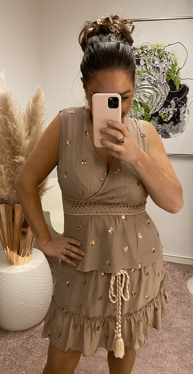 Shiny gold top - taupe - Staun Denmark - Til hverdag og fest