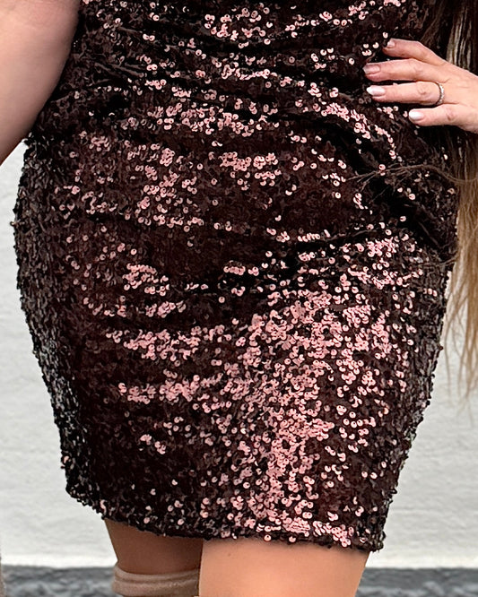 Staun nederdel i brune pailletter str. 36 - 44. - Staun Denmark - Til hverdag og fest