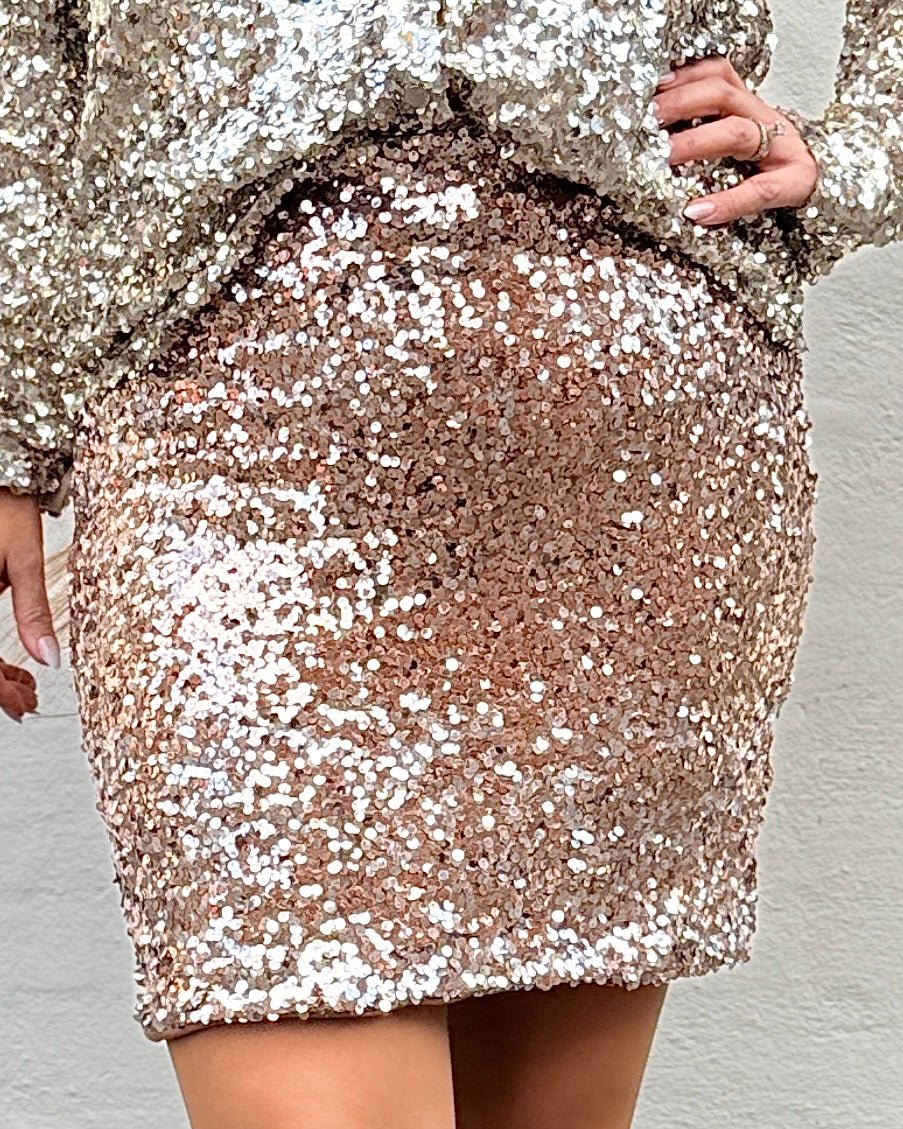 Staun nederdel i rosegold med pailletter - Staun Denmark - Til hverdag og fest