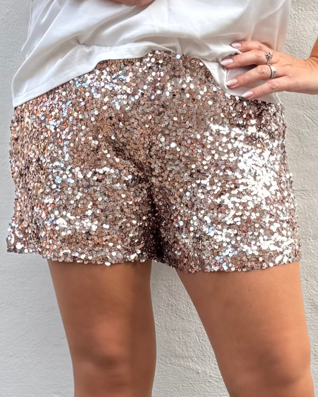 Staun Shorts i rosegold med pailletter - Staun Denmark - Til hverdag og fest
