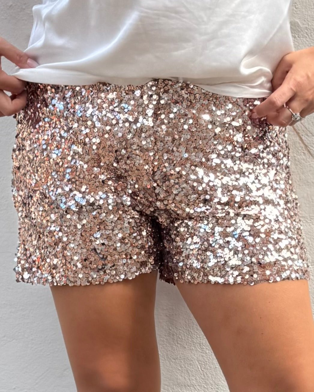 Staun Shorts i rosegold med pailletter - Staun Denmark - Til hverdag og fest