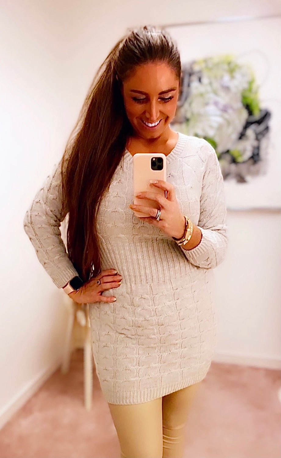 Strik kjole m. Rib - beige - Staun Denmark - Til hverdag og fest