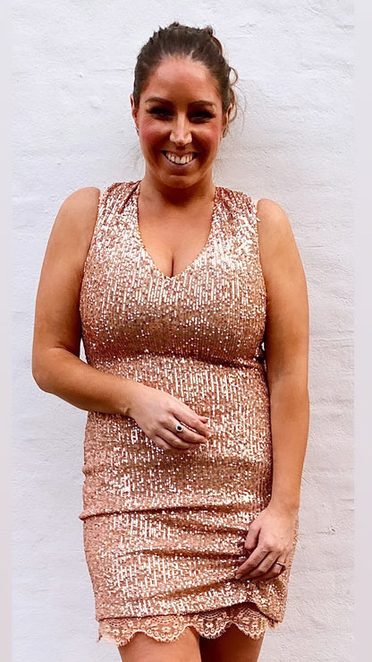 Divaz paliet kjole i rosegold