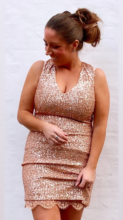 Divaz paliet kjole i rosegold