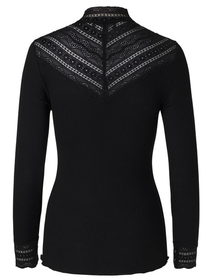 ROSEMUNDE SILKE BLUSE MED BRED BLONDE - sort