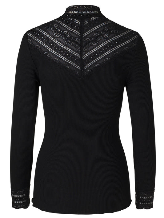 ROSEMUNDE SILKE BLUSE MED BRED BLONDE - sort