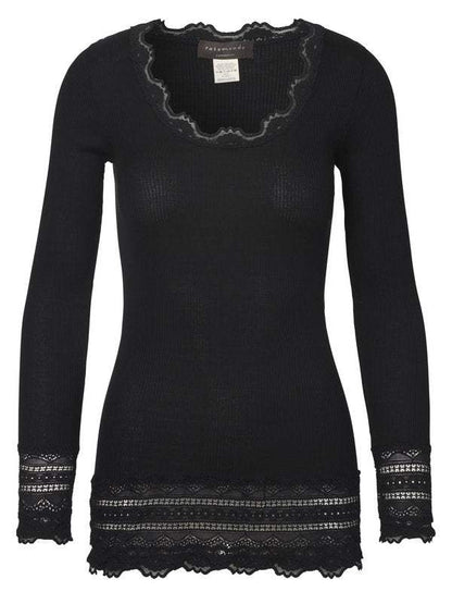 Rosemunde Bred vintage blondebluse, lang, sort