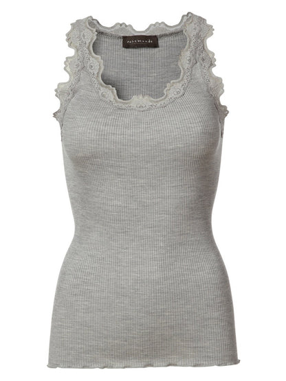 Rosemunde blondetop silkemix, - Grå 5205