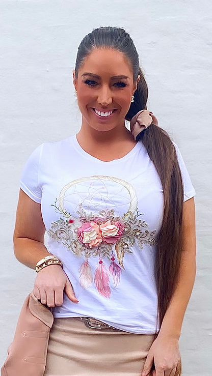 T-shirt - hvid m. Blomster