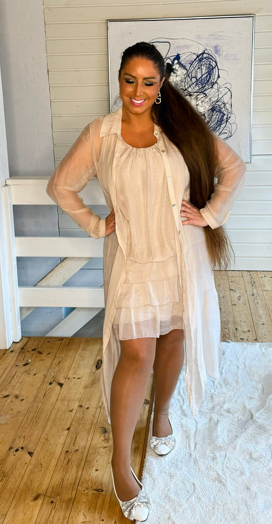 Silke Kimono i beige m. Kjole