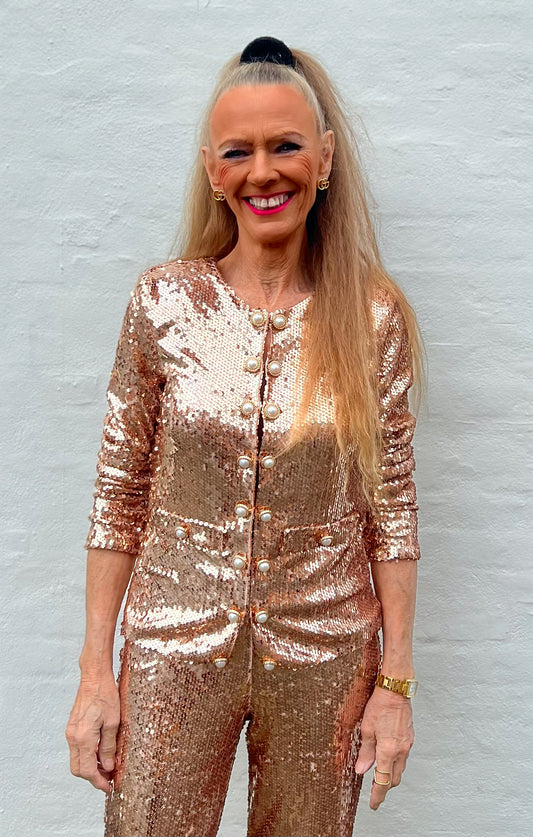 Blazer cardigan i palietter - rosegold