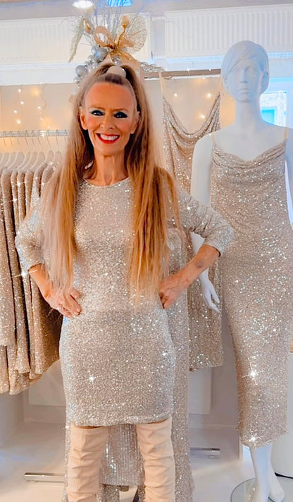 Staun glitter kjole mellem  - beige