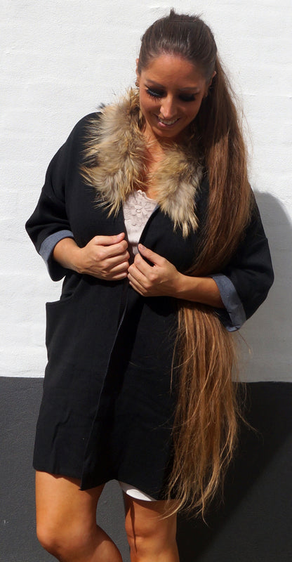 Cardigan m. pels i sort