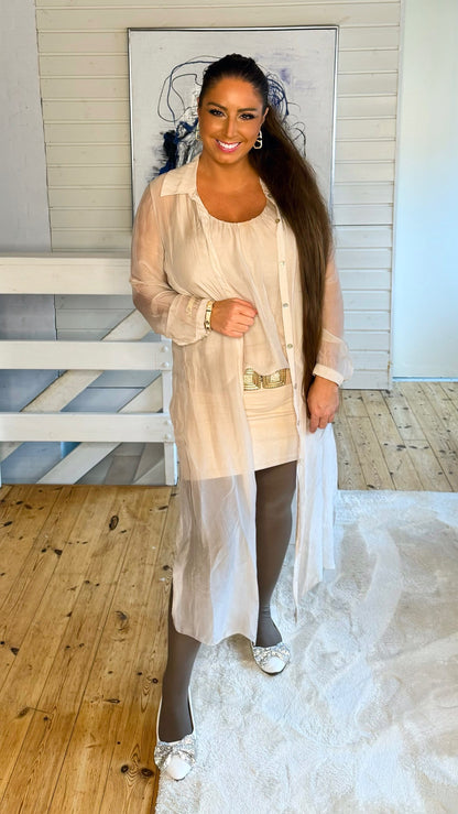 Silke Kimono i beige m. Kjole