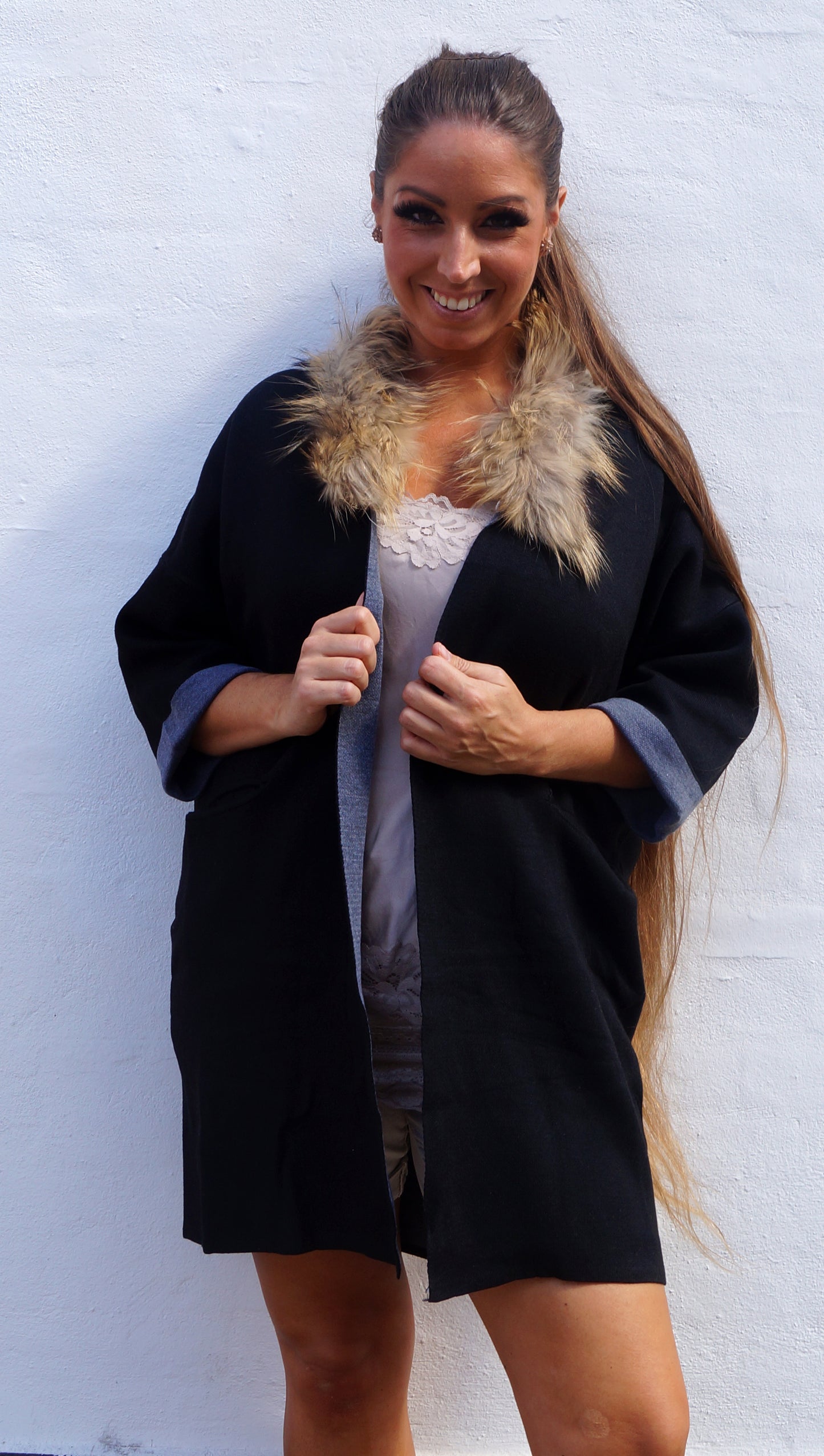 Cardigan m. pels i sort